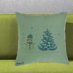 Perna Decorativa Om de Zapada si Brad Craciun, 40x40 cm, Verde, Husa Detasabila, Perna Inclusa, BEKZ®
