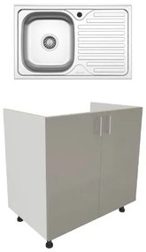 Set Masca Chiuveta Karo, Gri Lucios/Alb, MDF, 80 x 50 x 80 cm, Chiuveta Inox, Cuva stanga