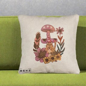Perna Decorativa Ciuperca Pisica Boho, 40x40 cm, Bej Canapea, Husa Detasabila, Perna Inclusa, BEKZ®