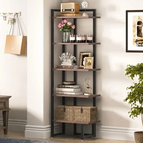 Biblioteca de colt, nuc/negru, 150x50x30 cm