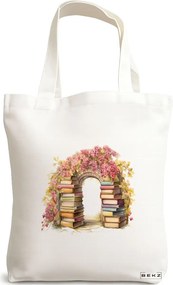 Sacosa de Panza pentru Cumparaturi, Geanta Tote, model Books 50 38 x 34.5 cm, Alba, BEKZ®