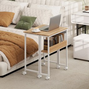 HOMCOM Birou Pliabil de 80 cm cu Raft de Depozitare și Blat Rabatabil pe Roți - Alb | Aosom Romania