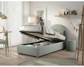 Pat verde tapițat cu spațiu de depozitare cu somieră 90x200 cm Moon – Vipack