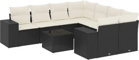 vidaXL Set mobilier de grădină cu perne, 9 piese, negru, poliratan