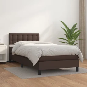 3141092 vidaXL Pat box spring cu saltea, maro, 80x200 cm, piele ecologică