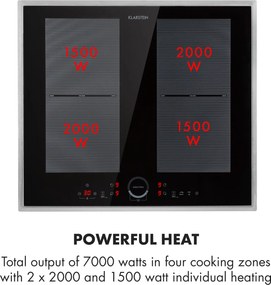 Klarstein Delicatessa 60 Prime, plită cu inducție, 4 zone, 7000W, temporizator, negru