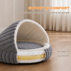 PawHut Culcuș pentru Pisici de până la 5 kg, Rotund Semiînchis, din Pluș cu Efect de Iepuraș, cu Pernă Lavabilă, Gri | Aosom Romania