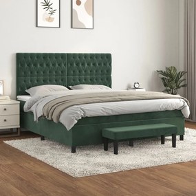 3138040 vidaXL Pat box spring cu saltea, verde închis, 180x200 cm, catifea