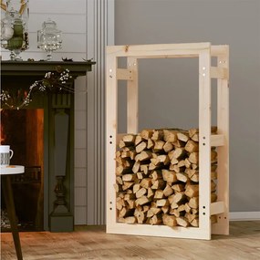Rastel pentru lemne de foc, 60x25x100 cm, lemn masiv pin Maro, 60 x 25 x 100 cm