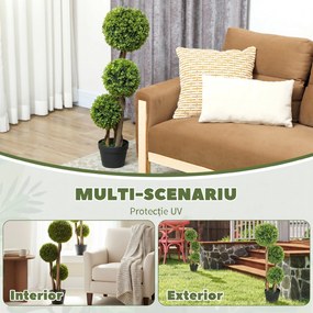 HOMCOM Set 2 Plante Artificiale de Buxus cu 3 Sfere, cu Ghiveci și Fund Întărit, Înălțime 90 cm, pentru Interior și Exterior | Aosom Romania