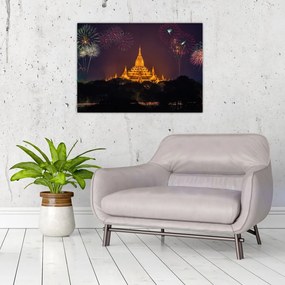 Tablou pe sticlă cu artificii în Asia (70x50 cm)