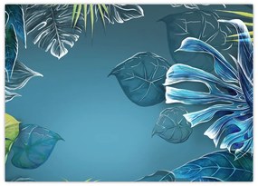 Tablou pe sticlă - Frunzele plantelor tropicale (70x50 cm)