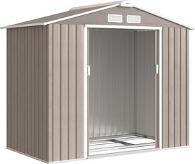 Outsunny Magazie Grădină Metalică cu Orificii de Ventilație și Ușă Culisantă Dublă pentru Grădinarit și DIY, 213x130x185 cm, Maro | Aosom Romania