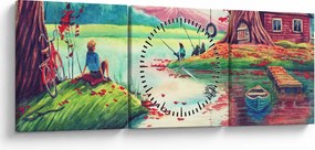 Tablou - Acuarelă, Golf într-un sat de munte (cu ceas) (90x30 cm)