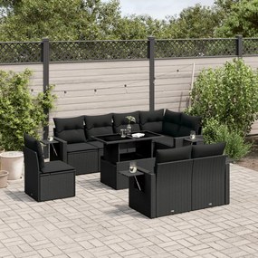 3268035 vidaXL Set mobilier de grădină cu perne, 9 piese, negru, poliratan