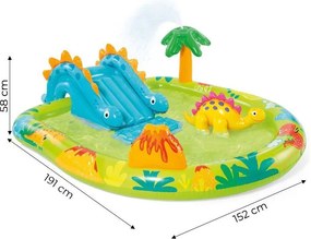 loc de joacă gonflabil cu dinozauri - piscină pentru copii cu tobogan și fântână