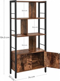 Biblioteca Living, Maro Rustic / Negru, PAL, Vasagle, LBC022B01