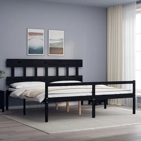 3195435 vidaXL Cadru de pat senior cu tăblie, negru Super King Size lemn masiv