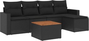 vidaXL Set mobilier de grădină cu perne, 6 piese, negru, poliratan