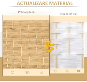 HOMCOM Paravan Interior Pliabil cu 3 Panouri Împletit din PP și Lemn de Pin, 135x1,7x180 cm, Lemn Natural | Aosom Romania