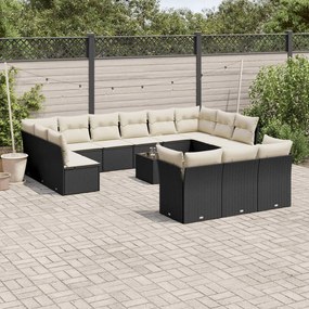 vidaXL Set mobilier de grădină cu perne, 14 piese, negru, poliratan