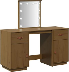 vidaXL Set de masă de toaletă cu LED, maro miere, lemn masiv de pin