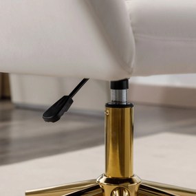 Scaun rotativ reglabil pe înălțime, din material de catifea și picioare aurii, design ergonomic, pentru birou, dormitor, 62x64x88-97 cm, Fildeș