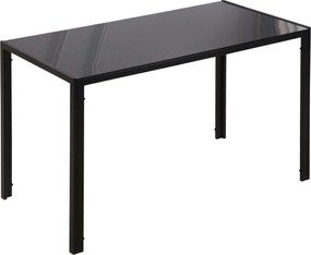 HOMCOM Masă Rectangulară pentru 4 Persoane din Metal și Sticlă Călită, 120x60x75 cm, Negru | Aosom Romania