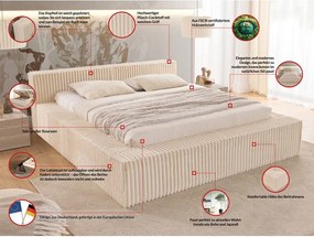 Pat matrimonial bej tapițat cu spațiu de depozitare cu somieră 200x200 cm Cloe – Ropez