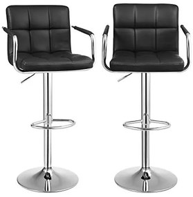 Set 2 scaune bar, 44.5 x 38 x 95-115 cm, piele ecologica / metal, negru, Songmics
