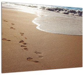 Tablou - urme în nisip și mare (70x50 cm), în 40 de alte dimensiuni noi