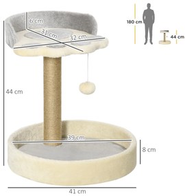 PawHut Copac de Zgâriat pentru Pisici, 5kg, cu Pătuțuri și Minge, Plus și Frânghie de Iută, 41x41x44 cm, Gri și Bej | Aosom Romania