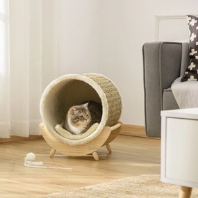 PawHut Pestera pentru pisici cu suprafata de zgariat inclusa pernuta, pestera zgariate, 41 cm x 38 cm x 43 cm, Natur + Beige | Aosom Romania