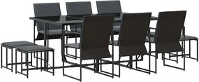 vidaXL Set de masă pentru grădină 11 pcs Negru Oțel