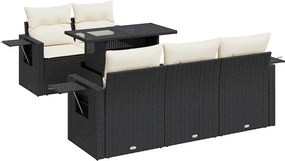 vidaXL Set mobilier de grădină cu perne, 6 piese, negru, poliratan
