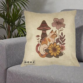 Perna Decorativa Pisica Vintage Florala Boho, 40x40 cm, Crem, Husa Detasabila, Perna Inclusa, BEKZ®