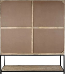 Etajeră din lemn de mango maro și metal negru, cu 4 uși și 1 raft, finisaj natural, 200 x 170 x 45 cm, „Arcole”