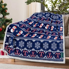 Patura de miel din microplus de Craciun FROSTY, albastru inchis Dimensiune: 200 x 220 cm