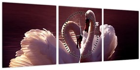 Tablou - Lebede pe lac (cu ceas) (90x30 cm)