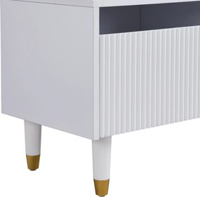 Comodă TV cu 4 sertare, din MDF și acril, 178x35x45 cm, Alb