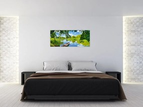 Tablou cu râu de vară și barcă (120x50 cm)