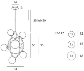 Lustră pe tijă MAXLIGHT P0378 COSMOS 7xG9/40W/230V auriu