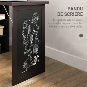 HOMCOM Birou Modern Pliabil cu Bibliotecă și Tablă, din Lemn și Metal, 98x51x153 cm, Maro | Aosom Romania