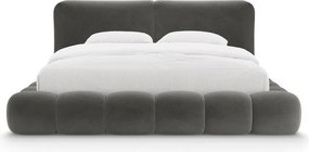 Pat matrimonial gri închis tapițat cu spațiu de depozitare cu somieră 160x200 cm Solange – Micadoni