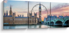 Tablou - Londra în culori pastelate (cu ceas) (90x30 cm)