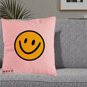 Perna Decorativa Smiley Face Galben Clasic, 40x40 cm, Roz, Husa Detasabila, Perna Inclusa, BEKZ®