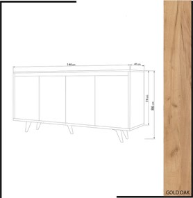 Bufet inferior Shans, Mod Design, 140x40x86 cm, natural/alb