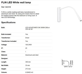 Aplica moderna cu reader FLIN LED White 64318