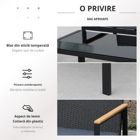 Outsunny Set Mobilier de Grădină din Ratan din 2 Scaune cu Brațe pentru Terasă, Bancă și Masă de Cafea, 80x42x37 cm, Negru | Aosom Romania