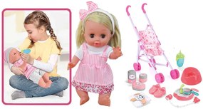 Papusa vorbitoare cu carucior si accesorii